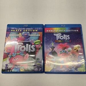 (2) DreamWorks Trolls Children's Blu-ray Trolls & World Tour  Animated Movie